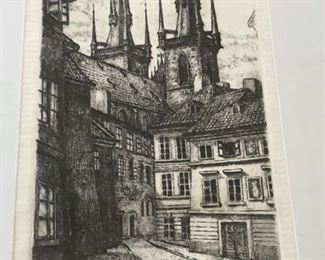 HALF OFF!  $12.50 NOW, WAS $25.00.................Acquaforte (etching)
by a Local Artist in Prague Purchased by Grazia in Prague, circa 2005
Unframed
4”3/4”L x 8”H
5/40