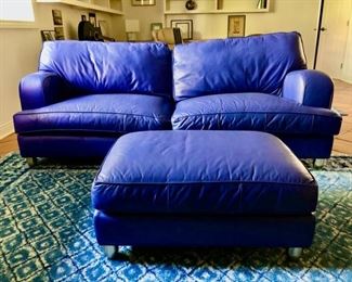 HALF OFF!  $150.00 NOW, WAS $300.00.................3 Piece Set: Leather Sofa, Ottoman and Chair in following picture 
Thomasville Encounter Purchased at Drury’s 
Sofa: 89”L x 39”W x 36”H
Ottoman: 37”L x 25”W x 19”H
Surface of bottom cushions is scratched in some places
A short portion of the left armrest of the sofa is unstitched but could probably be mended with the right thread and needle