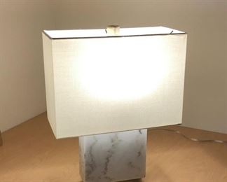 HALF OFF!  $20.00 NOW, WAS $40.00................Rectangle Table Lamp 13.5”L x 6.5”W x 17”H
White marble, brass and fabric