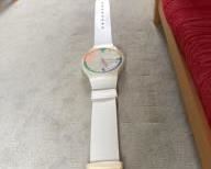 HALF OFF!  $150.00 NOW, WAS $300.00..................Massive Vintage Swatch Wall Clock Circa 1990, 81" long. The strap buckle is broken but should be possible to glue it back together, as is 