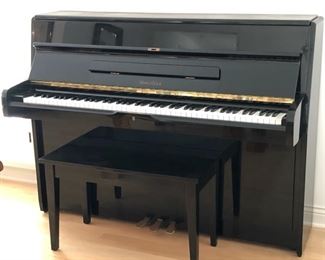 CLEARANCE !  $200.00 NOW, WAS $600.00..................Wurlitzer Piano Upright model U342 Polished Ebony, Includes Bench. Purchased in Connecticut for our kids in 1990
56”L x 22”W x 42.5”H **MUST BE PROFESSIONALLY MOVED
Bench top opens to reveal a drawer. The bottom of the drawer needs to be stapled back to the bench frame at one corner. 