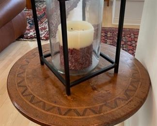 CLEARANCE !  $10.00 NOW, WAS $30.00..........Large Glass and Wrought Iron Candle Holder 9.5”L x 9.5”W x 13”3/4”H