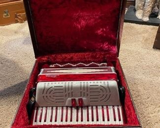HALF OFF!  $200.00 NOW, WAS $400.00.......................Vintage Italian Made Nobility Accordion, Hardshell Italian Red with Original Case, Excellent Condition 