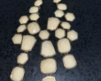  Costume Jewelry White and Gold Statement Necklace