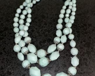 Light Pale Robins Egg Blue Plastic Multi Strand Necklace