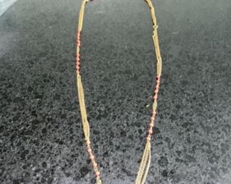 Costume Jewelry with Brown Bead and Gold Chain Necklace