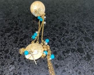  Costume Jewelry with Gold Butterfly Pendant and Blue Beads