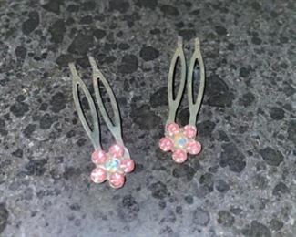 Pink Bead Flower Shaped Hair Pins