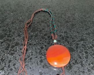 Costume Jewelry Necklace with Orange Pendant