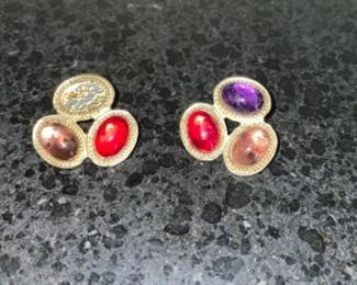 Costume Jewelry Purple, Red And Pink Crystal Earrings 