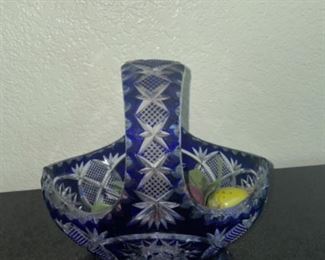 Stained Blue Glass Fruit Basket