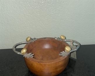Wood Bowl w/Metal Pine Cone Design