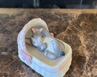 Kitty in Baby Crib Ceramic Figure