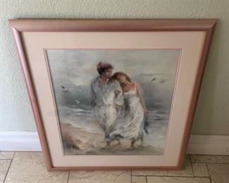 Couple Walking on Beach Framed Painting 