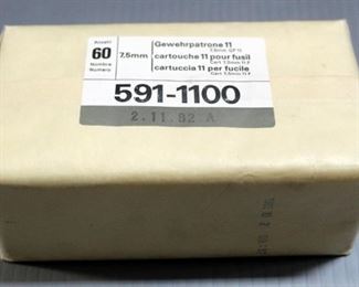 Swiss 7.5mm Ammo, Approx 60 Rds, Sealed