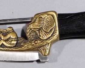 Decorative Knife With Cut-Through Relief Of Hunter And Dog, 4.5" Blade, In Collector's Box