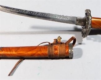 Fantasy Knife With Dragon Guard, 7" Blade, In Wood Sheath