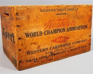 Wood Crates, Qty 2, Includes Western Cartridge Co Case (Held 12 ga Ammo) 9" H x 14.5" W x 9.25" D And Old Crate 15" H x 17" W x 13" D