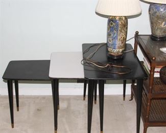 3 mid-century Side tables, 2 Black and One White -Three Different Sizes that Stack- $250.00 for the Set