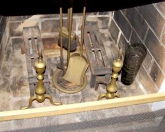 Fireplace Tools and Andirons , plus Log holders and Screen- $100.00/ All