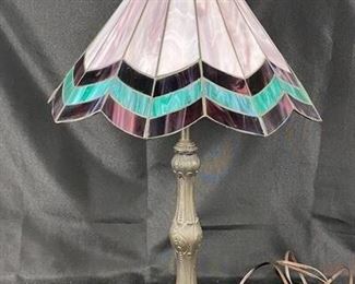 Purple Violet Green Slag Glass Art Deco Style Tiffany Lamp