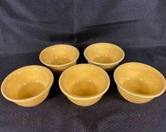 Set of 5 Yellow Beehive Bauer Pottery Fruit Bowls