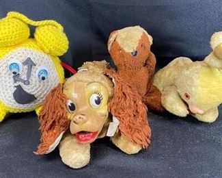 Lot of Vintage Plush Animals Disney Lady Dog, Rabbit, Bear, Clock