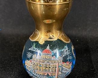 Small Painted Turquoise Glass Bud Vase Italian Souvenir