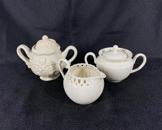 Off White Sugar Bowl and Creamer Lot