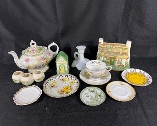 Yellow and Green China Lot Saucers, Music Boxes, Tea Cup