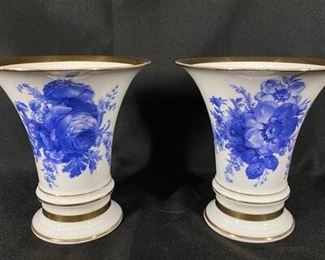 Pair of Blue Floral Furstenberg Germany Porcelain Vases