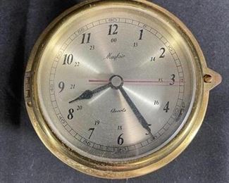 Vintage Mayfair marine or ship clock, round, brass, quartz