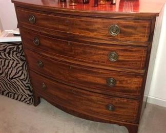 Antique Hepplewhite Bowed Front Inlaid 4 drawer English Chest:$375
38”W, 20”D, 37.5 H
