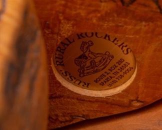 Vintage dinosaur child rocker by "Russ Rural Rockers" Sparta TN (carved signature "Russ '95")