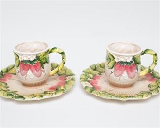 Pair of cups & saucers — "Hand-Painted Takahashi San Fransisco"