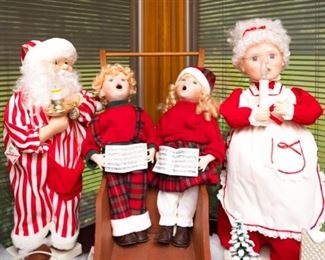 Telco Motion-ette Santa pajamas and Mrs. Clause apron + 2 Dan Dee Collectors Choice Dolls