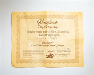 Antique 1900's Regulator clock with certification of age.