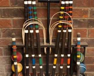 Vintage Wooden 6-PLAYERS Croquet Set with Stand