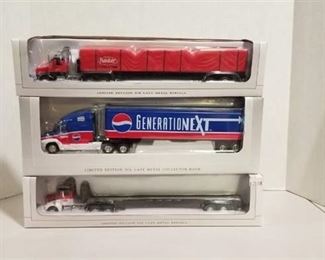 3 each 1/64 scale semi / Peterbilt semi / Pepsi Generation X semi / Peterbilt flatbed semi NIB