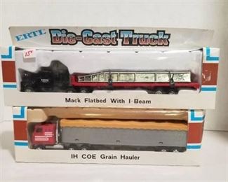 2 each ERTL 1/64 scale semi / Mack Flatbed w/I beam / IH COE Grain Hauler NIB