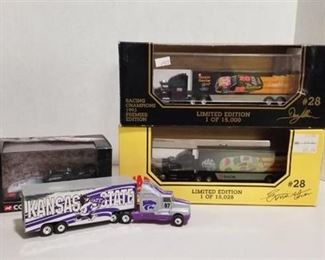 4 each items / 3 semi / Kansas State / Texaco / MAC Tools / 1 Western Auto Race Car / Some NIB