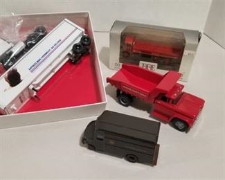 4 items / Express Mail Semi / UPS Van / Dyeresville Dump Truck / Fenland Tandem Truck /Some NIB