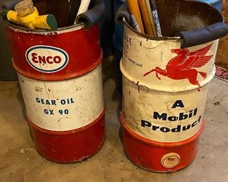 Rare Vintage Enco & Mobil Advertising Oil Drums