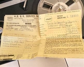 Service receipt on tape deck.