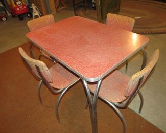 MID CENTURY TABLE AND CHAIRS.