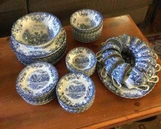 Blue Johnson Brothers porcelain set. Coaching Scenes pattern.