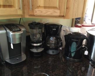 Keurig.  Blender with glass pitcher. Mr. Coffee. Hamilton Beach water warmer