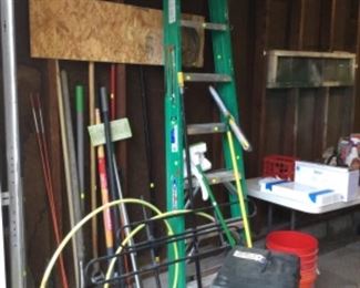 Ladder. Garden tools.