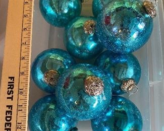 9 Heavy Blue Glass Ornaments $18.00