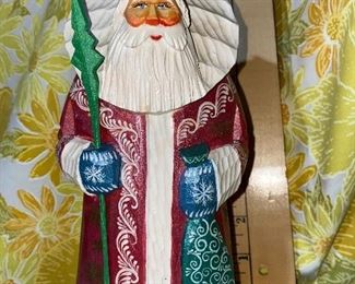 Signed Wood Carved Santa 11" Tall $12.00